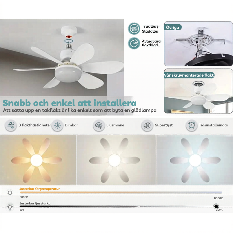 LampFläkt™ - Takfläkt och belysning i ett – installerad på 60 sekunder